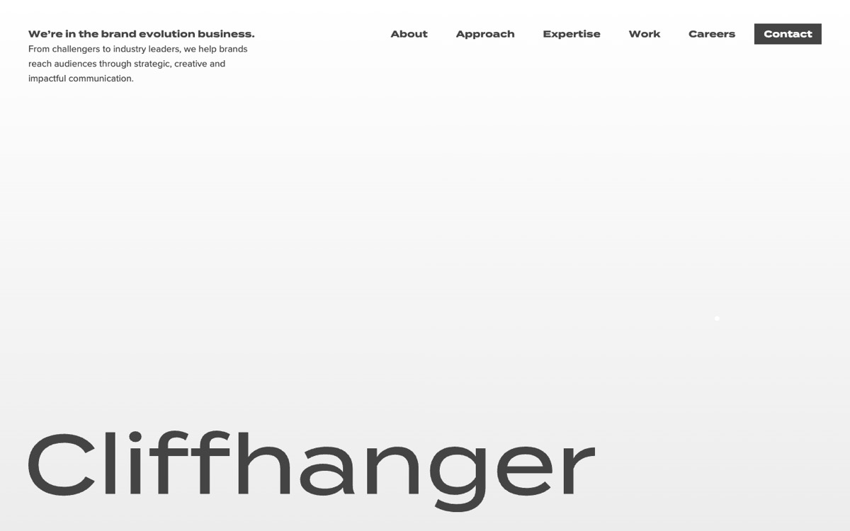 Cliffhanger website homepage